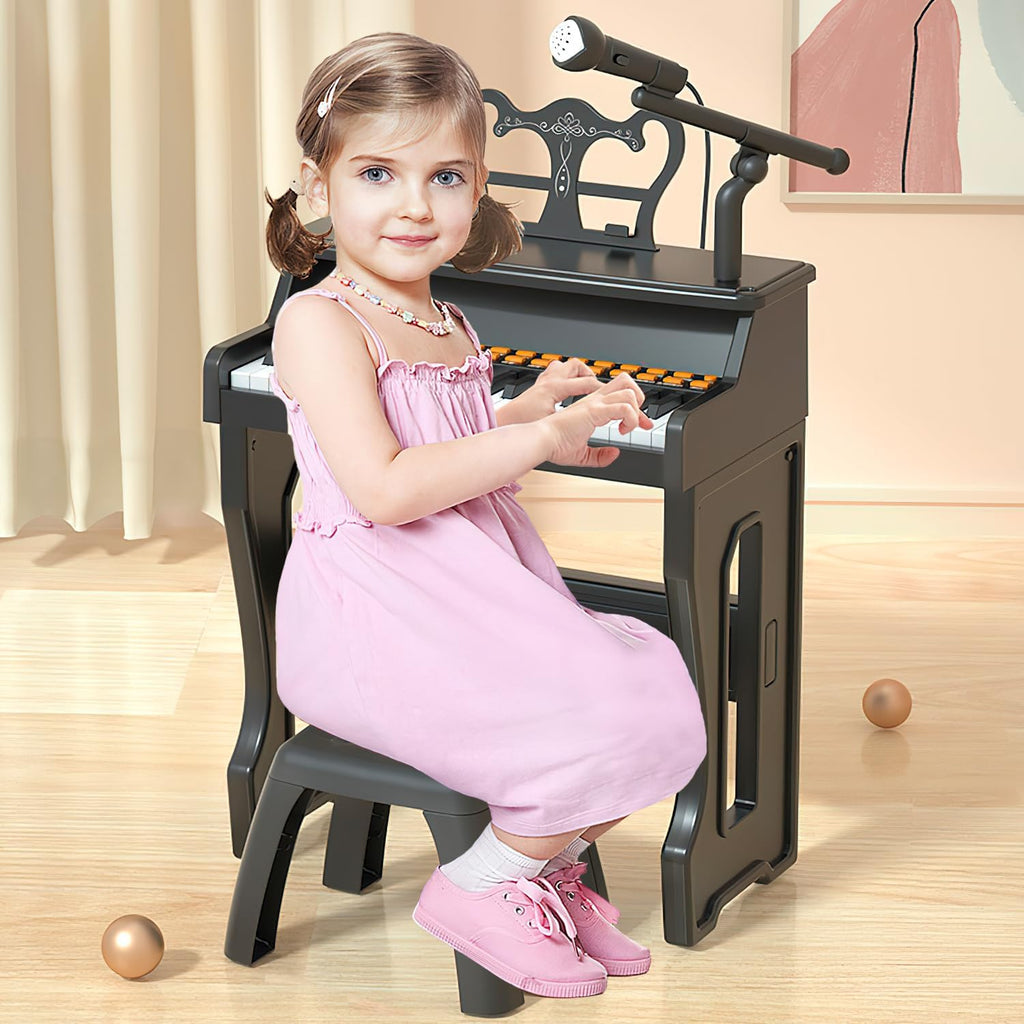 Dollox Piano de teclado para niños, juguetes de piano para niños pequeños, 37 teclas, instrumentos musicales para niños, teclado eléctrico, pianos de bebé para principiantes, mini juguete musical con taburete, regalo de cumpleaños para edades de 3, 4, 5