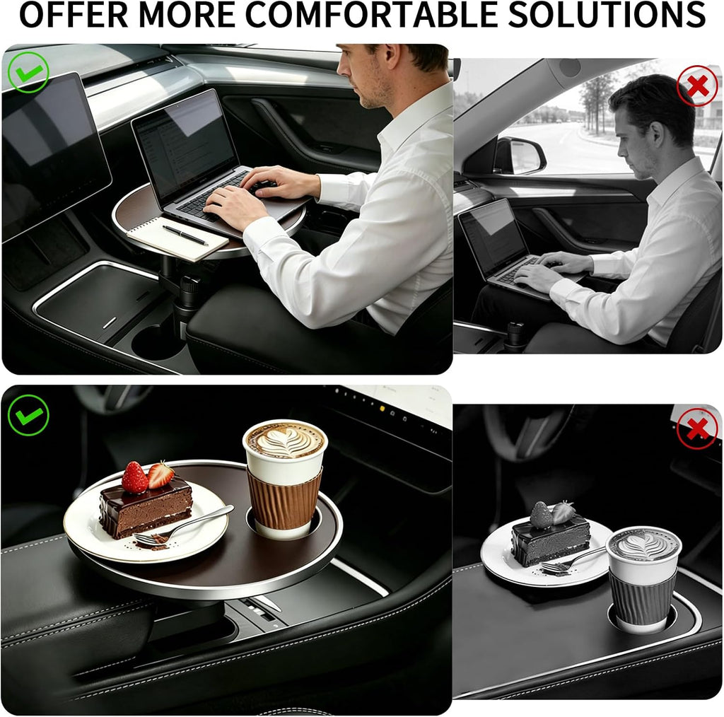 Bandeja y portavasos para automóvil, escritorio giratorio de 360° para computadora portátil, bandeja para volante, mesa de bandeja de comida para automóvil para comer, soporte automático para
