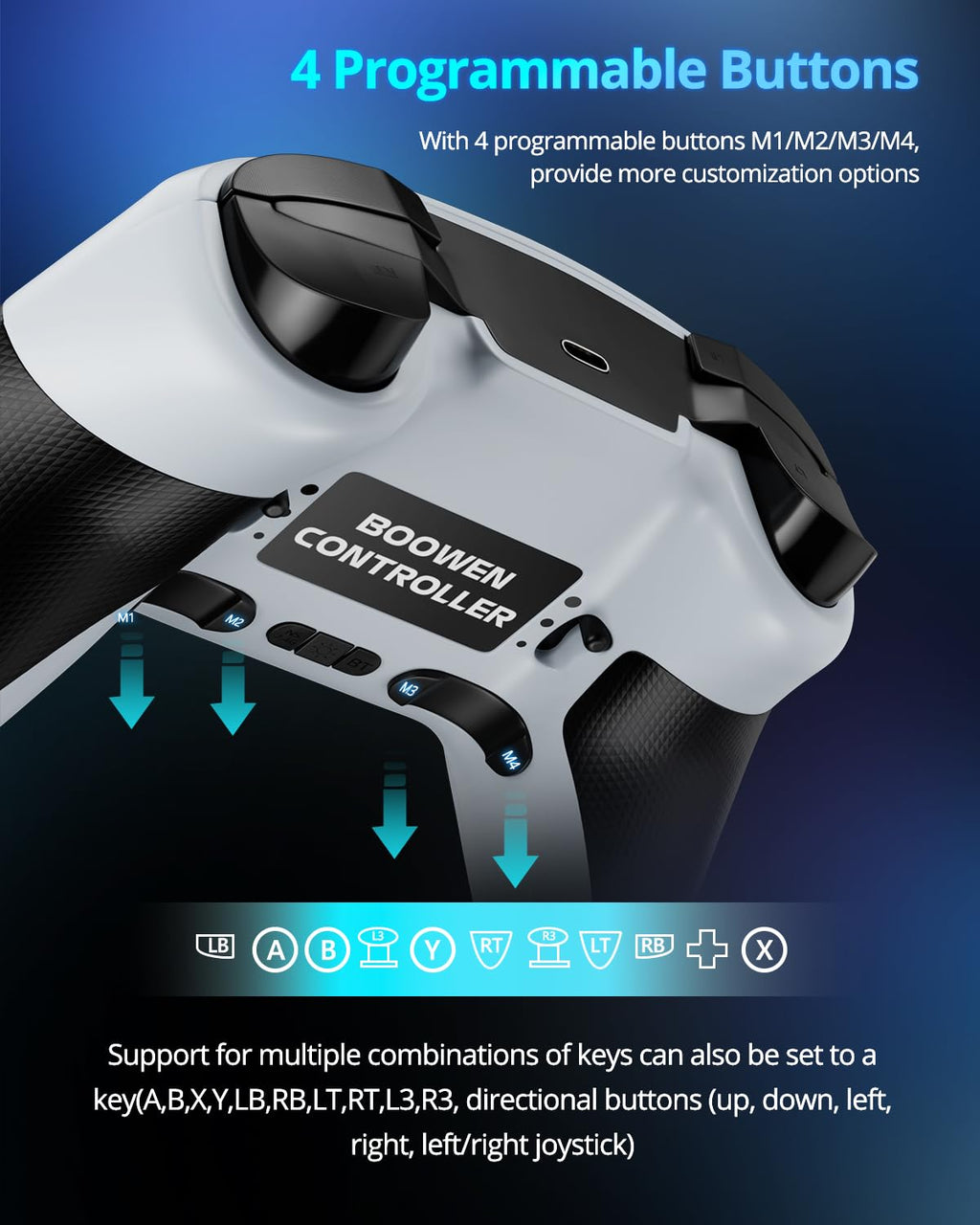 Controlador Inalámbrico Multiplataforma, Controlador de Juegos para PC con Adaptador 2.4G/Joysticks Hall/Hall Triggers/Batería de 1200 mAh/4 Botones Programables/Iluminación RGB, Compatible con PC Windows 7/8.1/10/11, Switch/OLED/Lite, iOS, Android