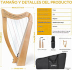 Lotkey Arpa eléctrica de madera de haya de 19 cuerdas, accesorios completos con llave de afinación, bolsa, correa, instrucciones, cable de audio y cuerdas de repuesto, arpa de lira para principiantes y profesionales, regalo ideal