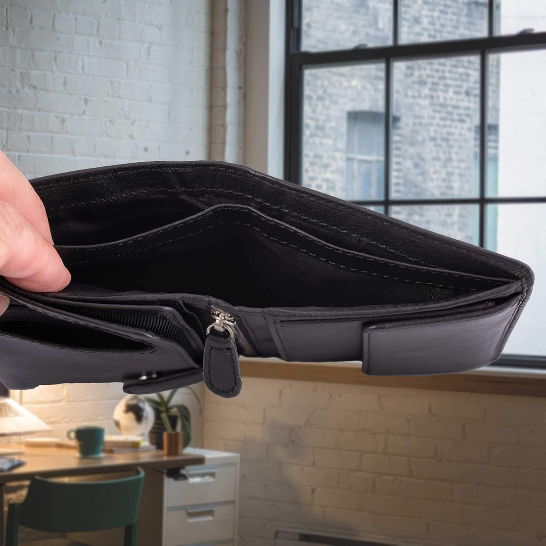 DiLoro Cartera plegable de cuero genuino de grano completo para hom...