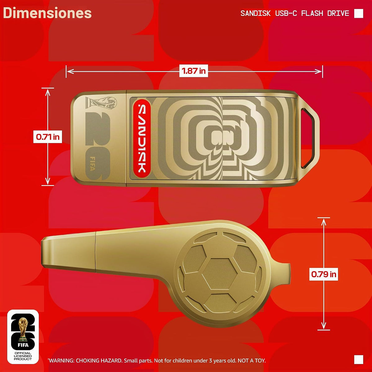 SANDISK Unidad flash USB-C de 128 GB, edición dorada de la Copa Mun...