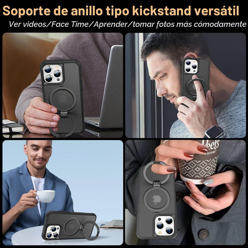 Funda compatible con iPhone 16 Pro con soporte, color negro