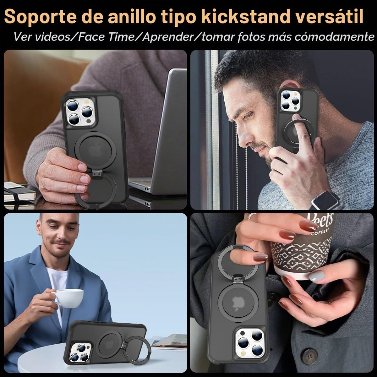 Funda compatible con iPhone 16 Pro con soporte, color negro