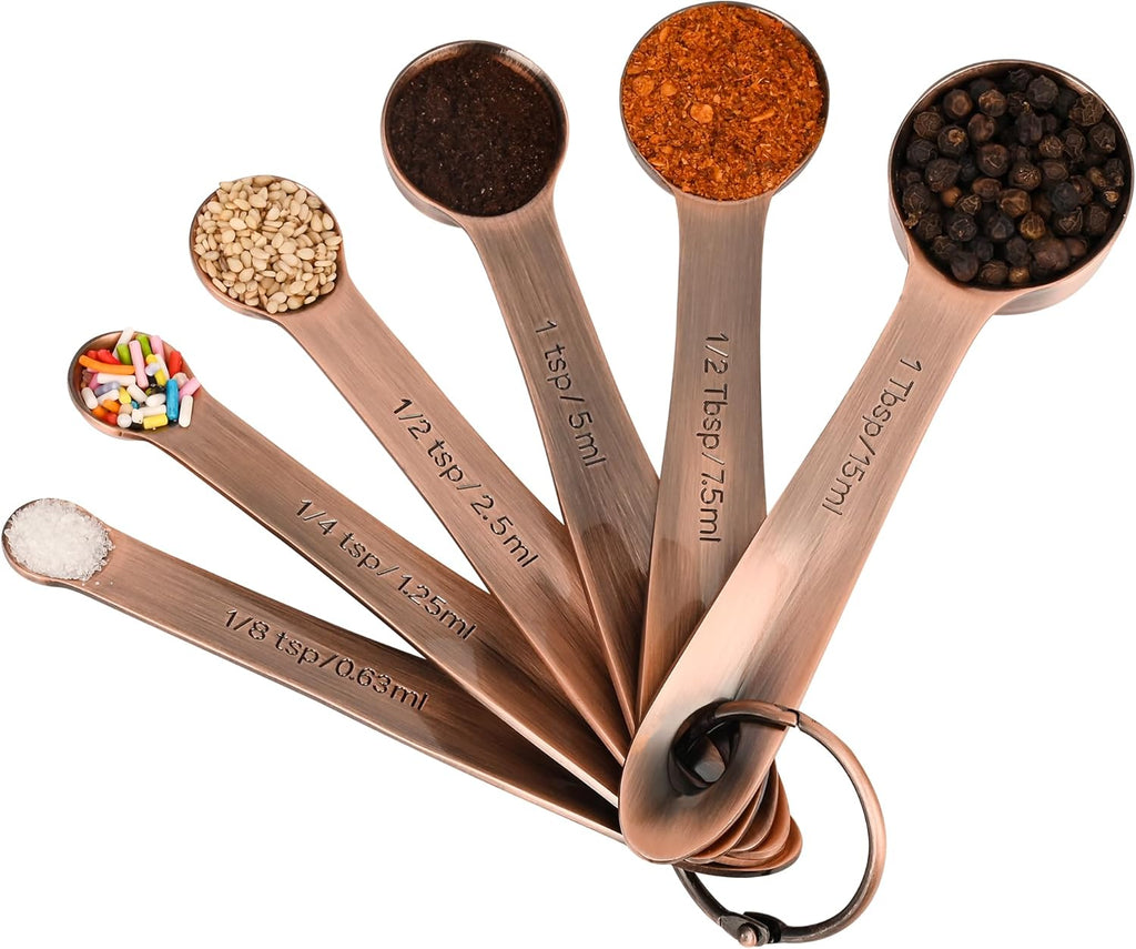 Juego de Tazas y Cucharas Medidoras Smithcraft, Juego de Tazas y Cucharas Medidoras de Cobre para Hornear y Cocina, Taza Medidora y Cuchara de Acero Inoxidable para Seco y Líquido, Juego de 7 Tazas
