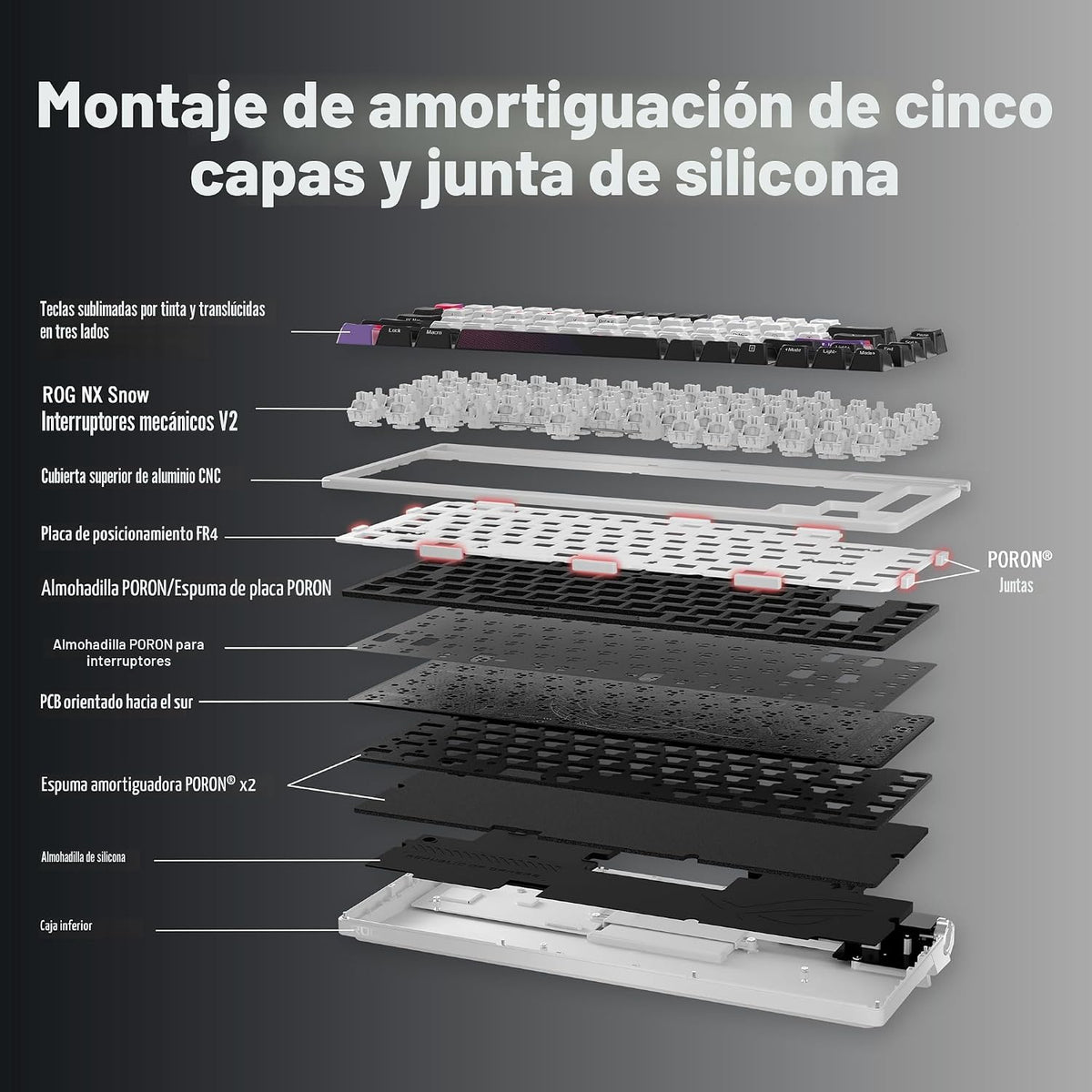 ASUS Teclado mecánico inalámbrico para juegos ROG Azoth X - 75% TKL, teclas