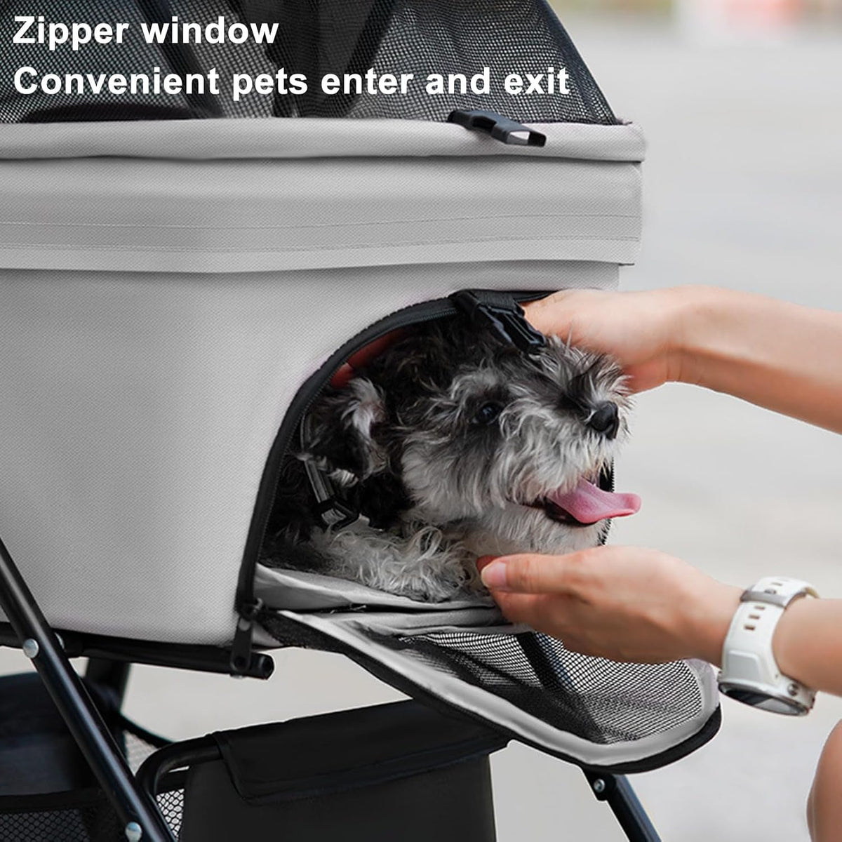 Cochecito para mascotas para perros medianos y pequeños – Cochecito plegable de 4 ruedas con cesta de almacenamiento, transportador para perros y gatos, asa ajustable, transportador plegable para cachorros adecuado para viajar con gatos y perros (gris)