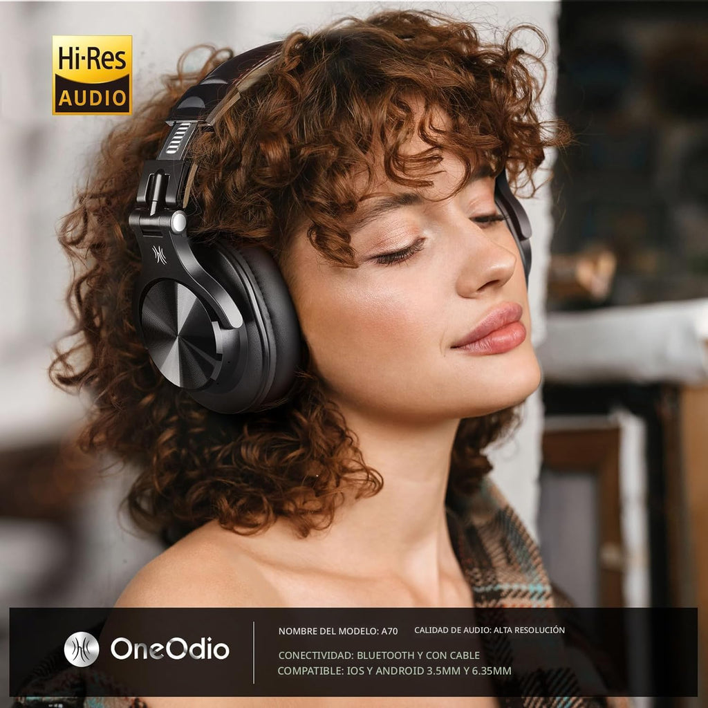 OneOdio Auriculares Bluetooth A70, Hi-Res Wired DJ Studio - Negro