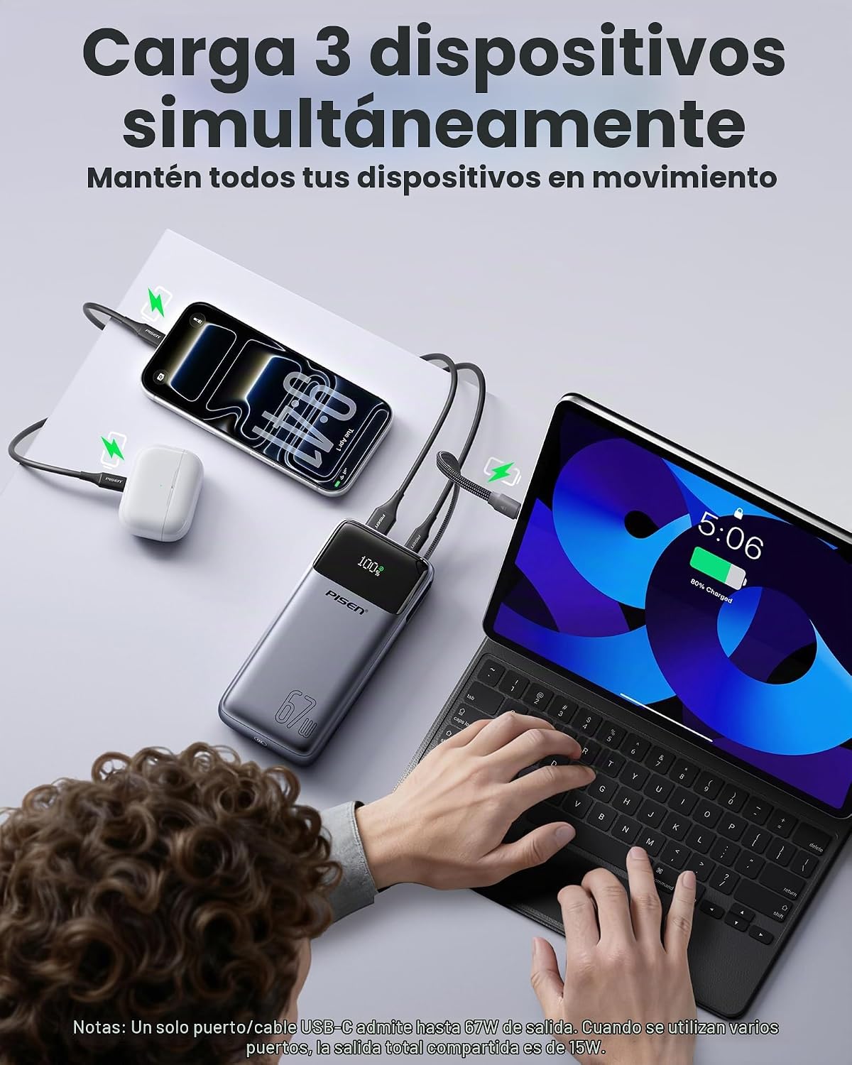 PISEN Banco de energía con certificación 3C - 20000mAh 67W CCC Powe...