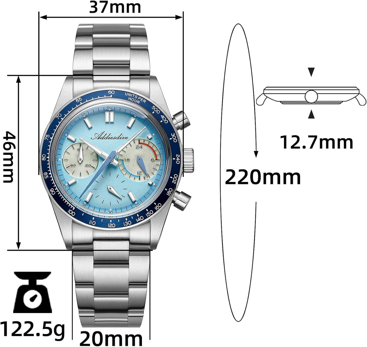 ADDIESDIVE Racing Chronograph Relojes para Hombre 3 Sub-diales 100M a Prueba de Agua