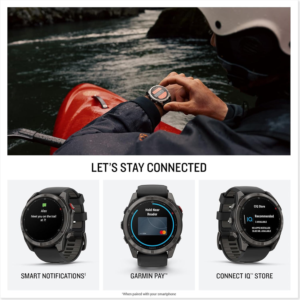 Garmin Fenix 8 Pro 2.008 in, tecnología inReach, pantalla AMOLED, reloj inteligente GPS multideportivo, zafiro, gris carbón DLC titanio con banda de silicona negro/gris guijarro gris rastreador de