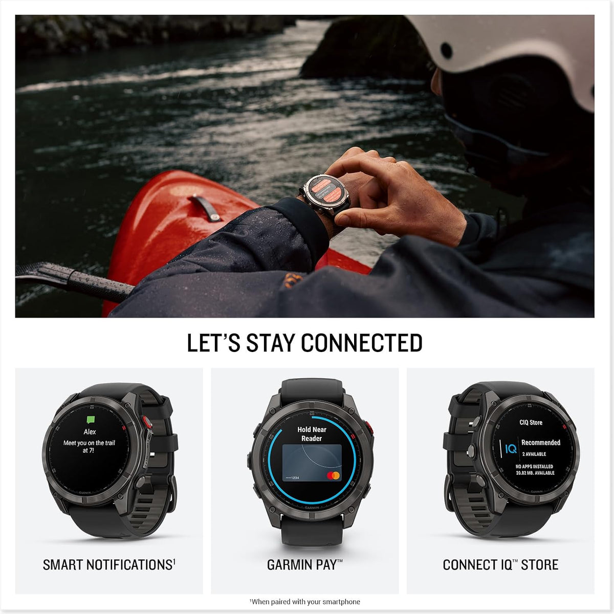 Garmin Fenix 8 Pro 2.008 in, tecnología inReach, pantalla AMOLED, reloj inteligente GPS multideportivo, zafiro, gris carbón DLC titanio con banda de silicona negro/gris guijarro gris rastreador de