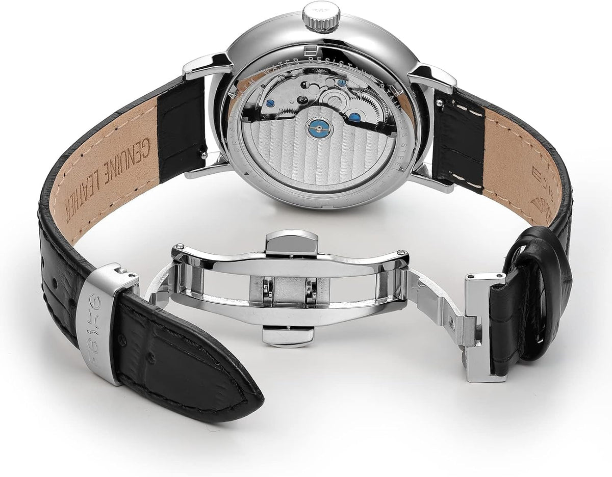 FEICE Reloj para Hombres Bauhaus Reloj Mecánico para Hombre Análogo Impermeable Automático Estilo Casual de Vestir con Espejo Convexo Correas de Cuero Fecha -FM202