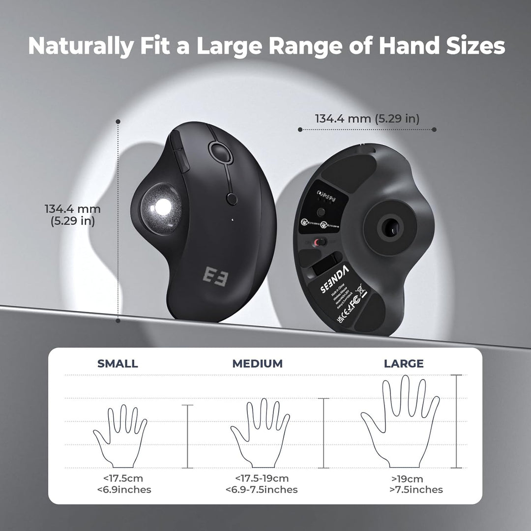 seenda Ratón inalámbrico ergonómico de Trackball - Ratón Bluetooth...