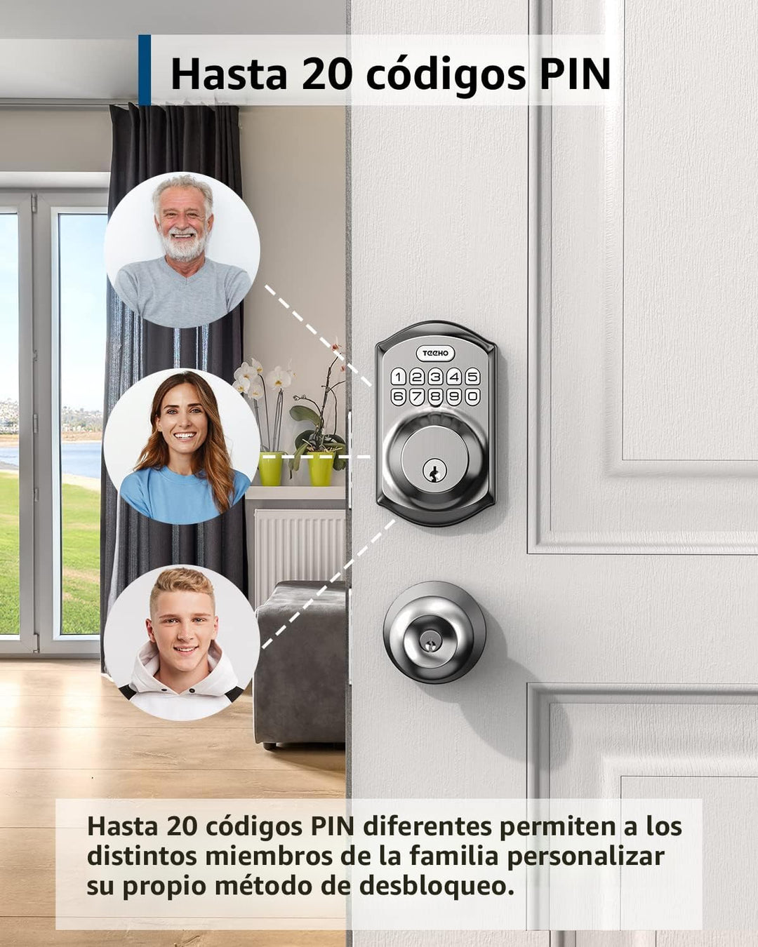 TEEHO TE001 Cerradura de puerta de entrada sin llave con teclado, c...