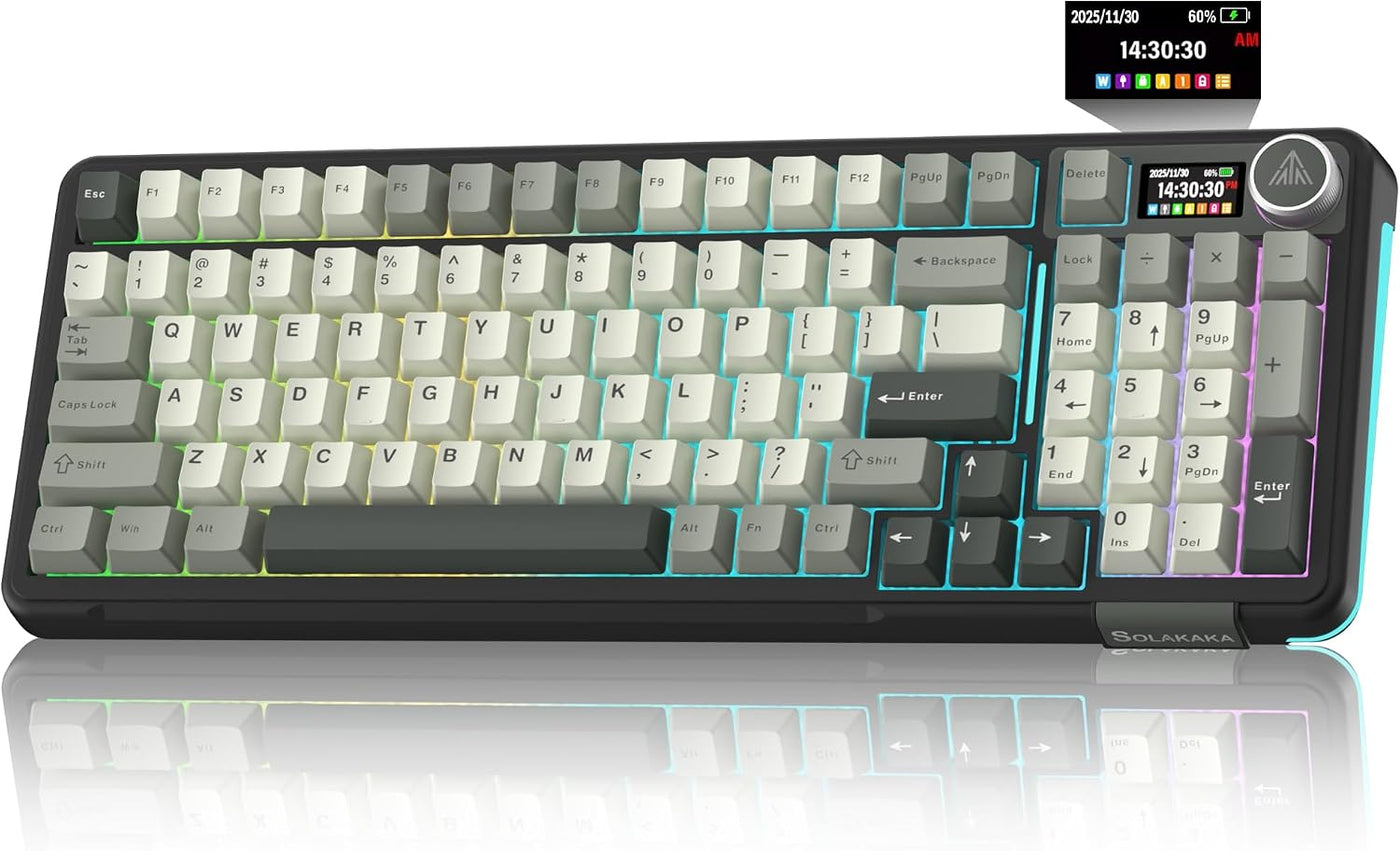 SOLAKAKA Teclado mecánico inalámbrico A99 Pro con pantalla LCD y pe...