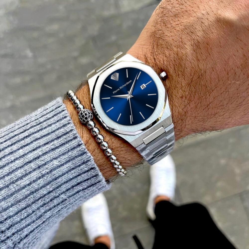 PIERRE RICHARDSON PR5428 Reloj de lujo para hombre – Movimiento de cuarzo japonés, acero inoxidable, 41mm, 5ATM resistente al agua, cristal de zafiro resistente a los arañazos – Reloj de vestir