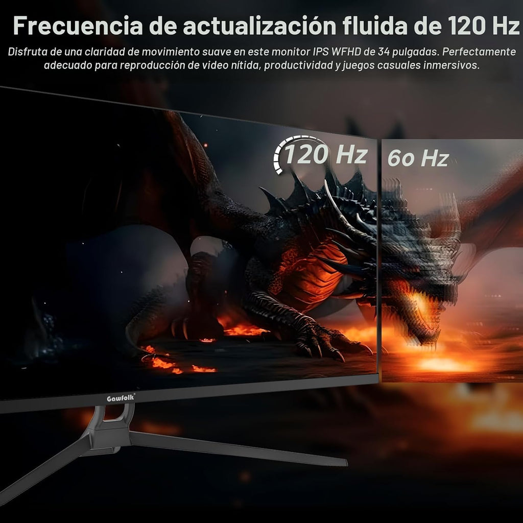 Monitor de juego Gawfolk de 34 pulgadas IPS 120Hz, pantalla ultra a...