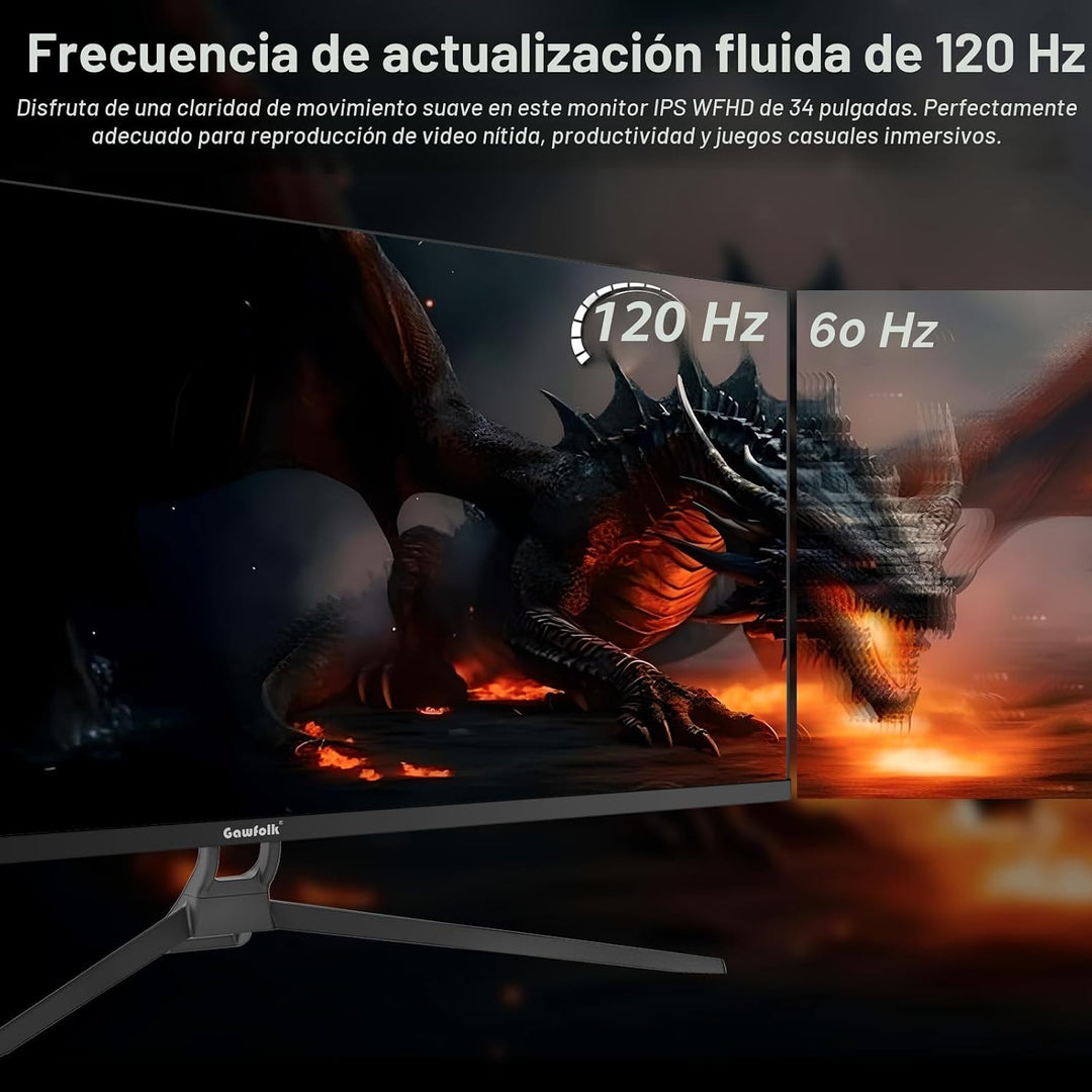Monitor de juego Gawfolk de 34 pulgadas IPS 120Hz, pantalla ultra a...