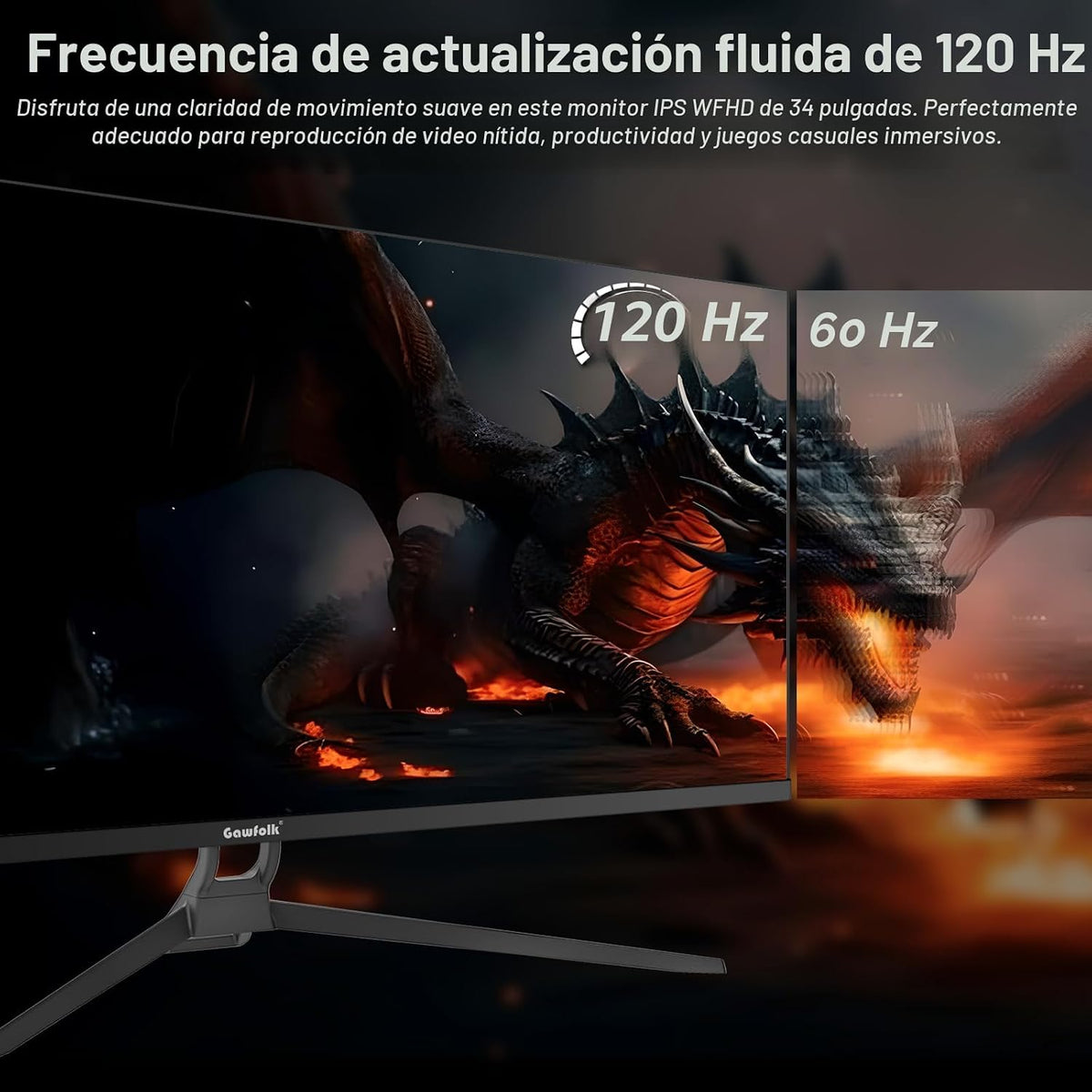 Monitor de juego Gawfolk de 34 pulgadas IPS 120Hz, pantalla ultra a...