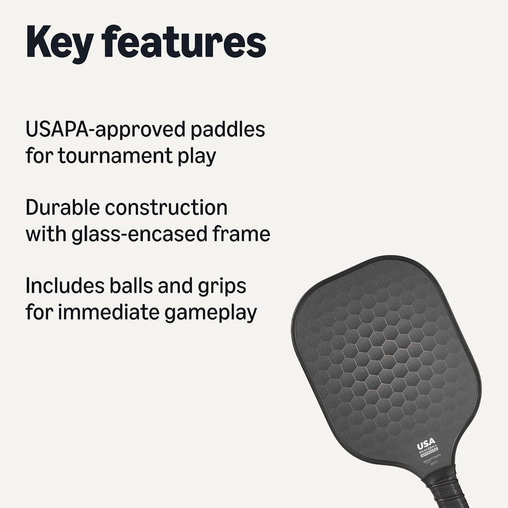 Amazon Basics Paletas de pickleball, juego de 2 paletas aprobadas por USAPA incluidas 4 bolas,