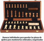 AMEROUS Juego de ajedrez y damas de madera magnética de 15 pulgadas (2 en 1), tablero plegable, caja de regalo, 24 piezas de alegría, 2 reinas adicionales, juego de ajedrez para principiantes para niños y adultos