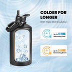 RAYMYLO Botella de agua de un galón de acero inoxidable con aislamiento al vacío de triple pared (fría por 48 horas), a prueba de fugas, sin BPA, con cuerda de paracaídas, tapa con boquilla y popote