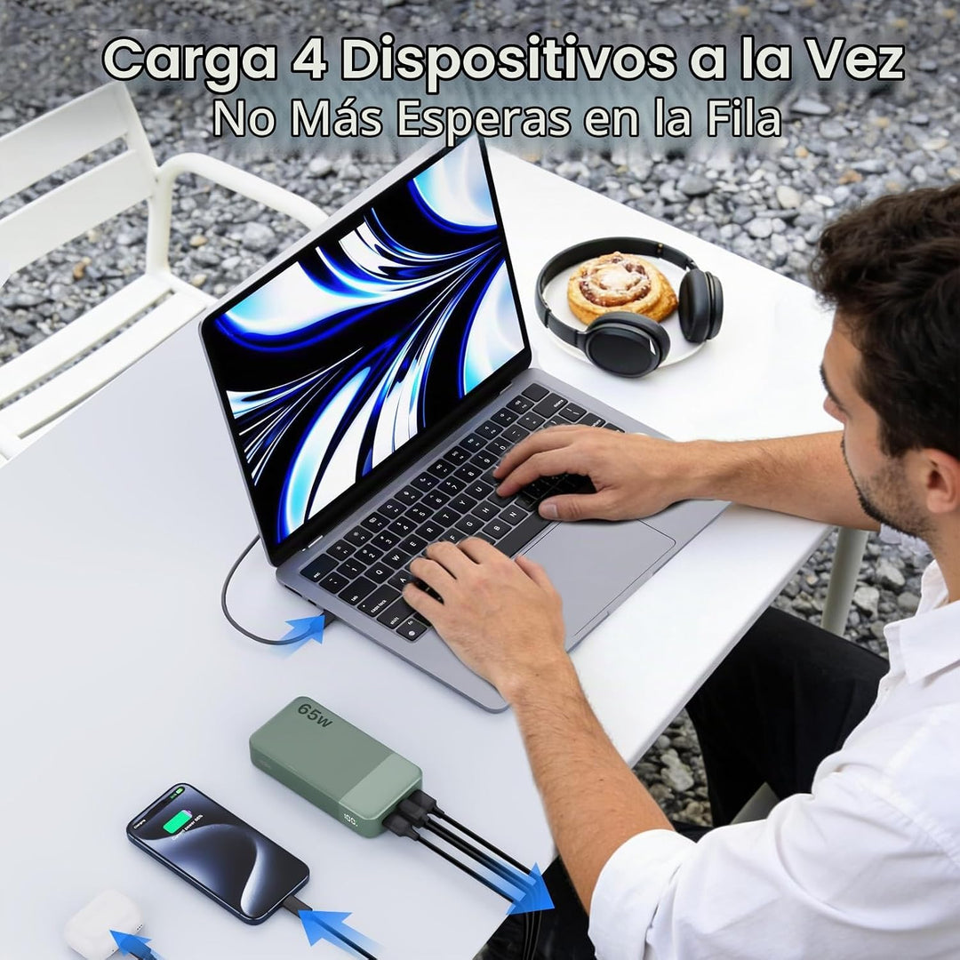 NOBIS Cargador portátil, 65 W, 20000 mAh, carga rápida, PD QC, 2 US...