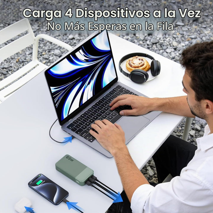 NOBIS Cargador portátil, 65 W, 20000 mAh, carga rápida, PD QC, 2 US...