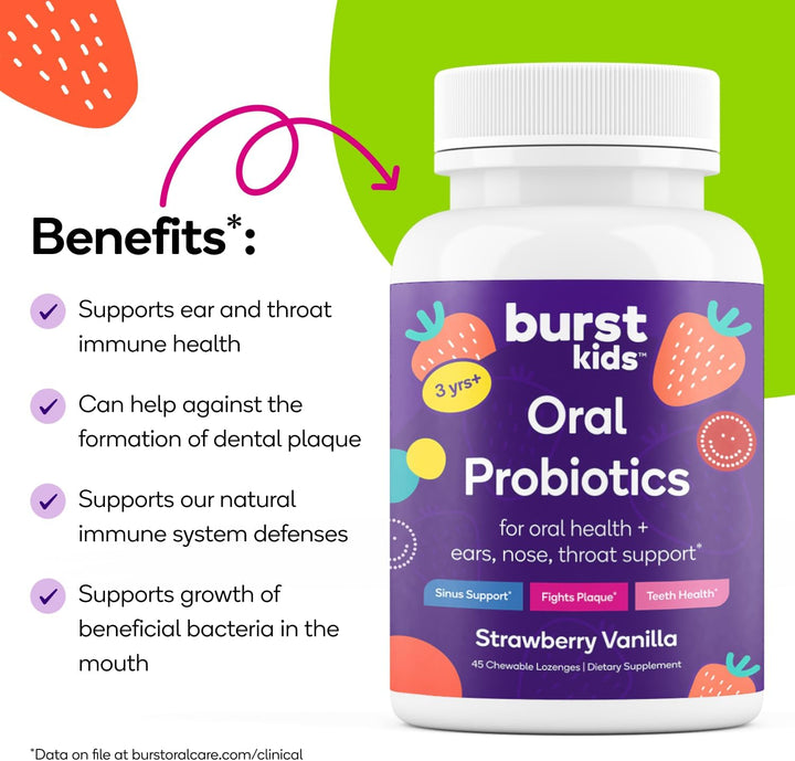 Burst Kids Probióticos (vainilla de fresa\/45 pastillas masticables...