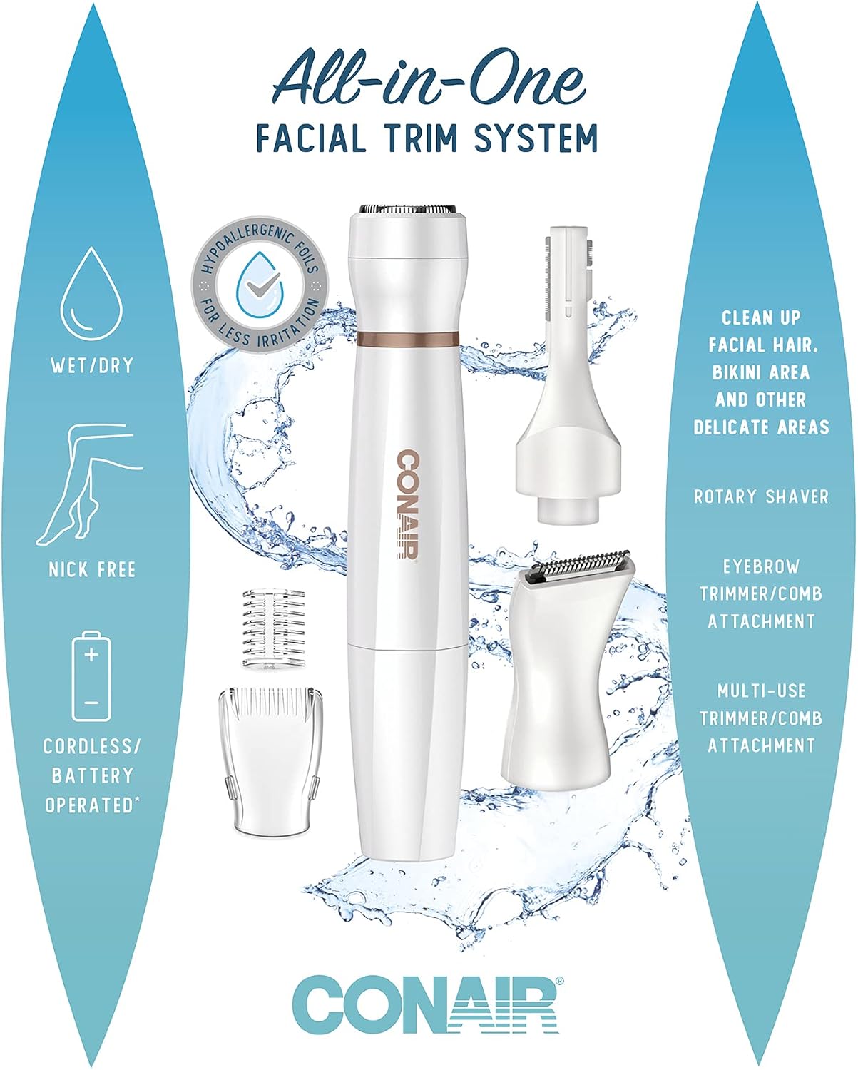 Conair Depilación facial todo en 1 para mujeres, recortadora eléctr...