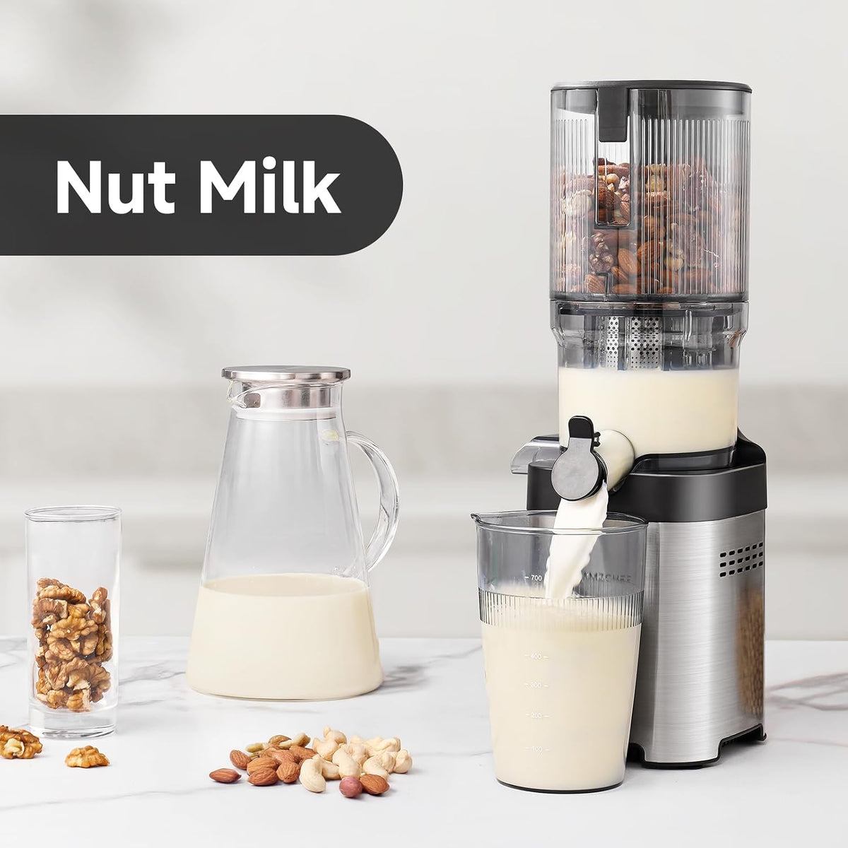 AMZCHEF Exprimidor de prensa en frío, Juicer lento de autoalimentación de