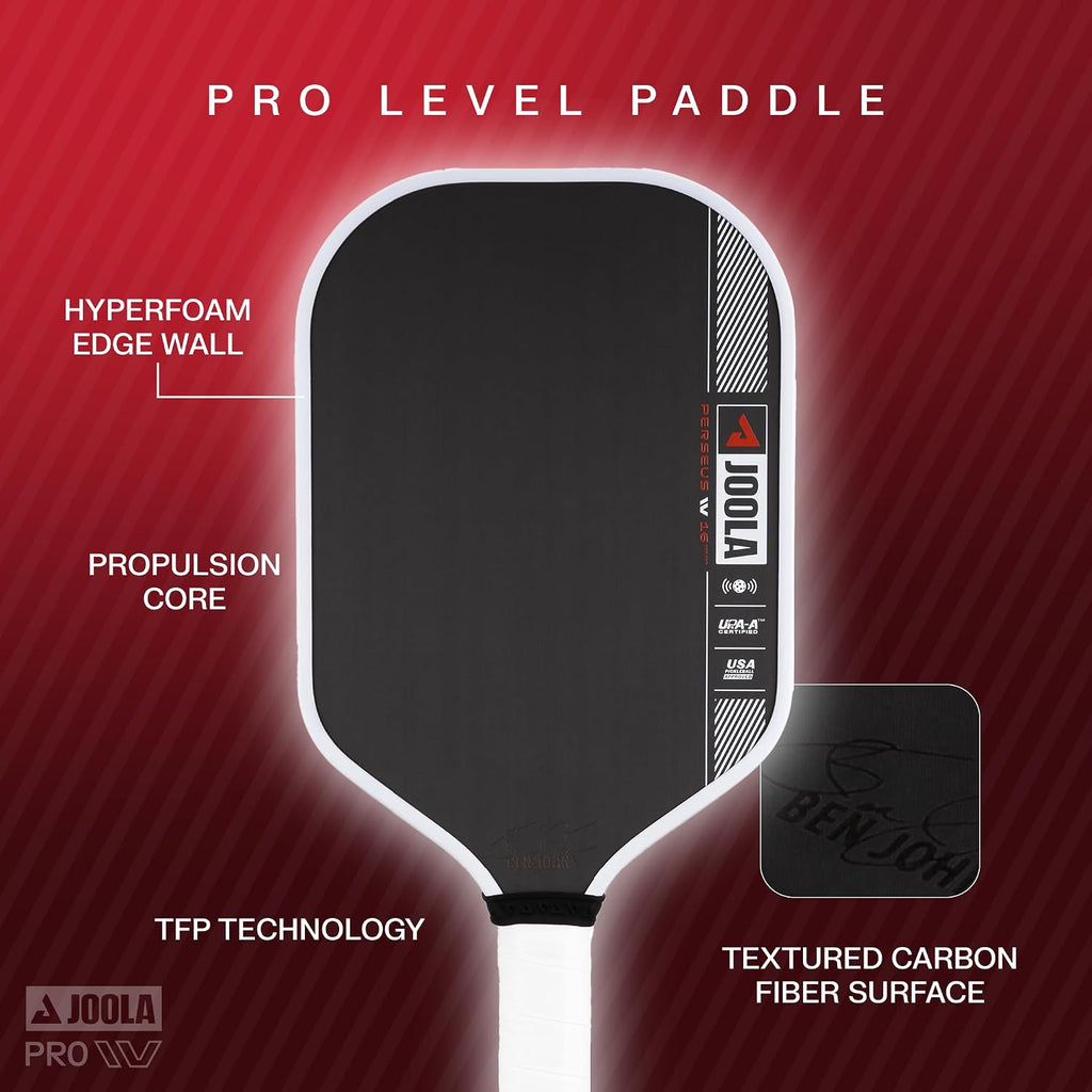 JOOLA Paletas de pickleball Pro IV – Superficie de fibra de carbono en bruto – Perseo, Hyperion, Scorpeus y Magnus – 0.551 in/0.630 in – Tech Flex Power – Núcleo de propulsión – Ancho o alargado