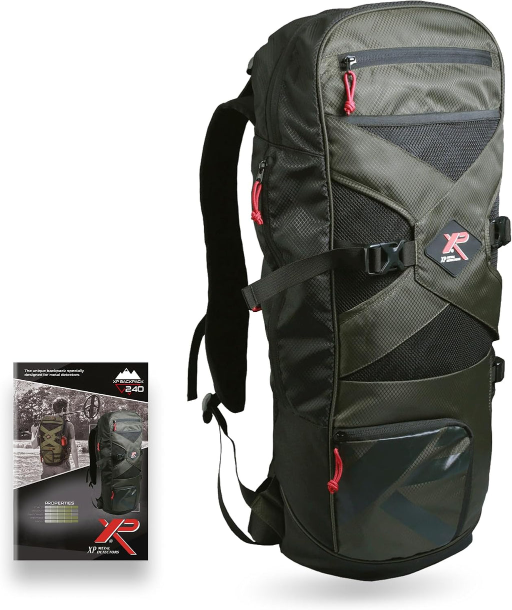 Mochila XP 240 ligera y robusta, diseñada para detectores de metales, 8 bolsillos