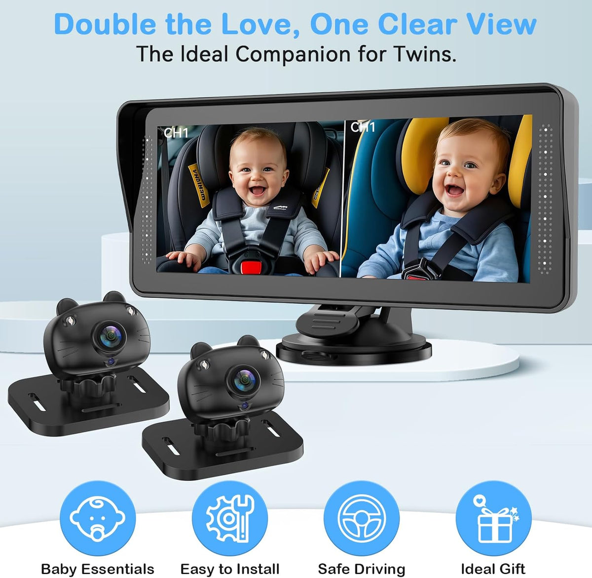 Cámara dual de coche para bebé para 2 niños pantalla