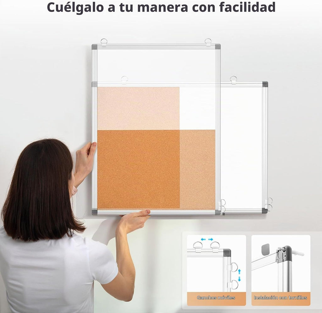 Tablero magnético de corcho de borrado en seco para pared con accesorios