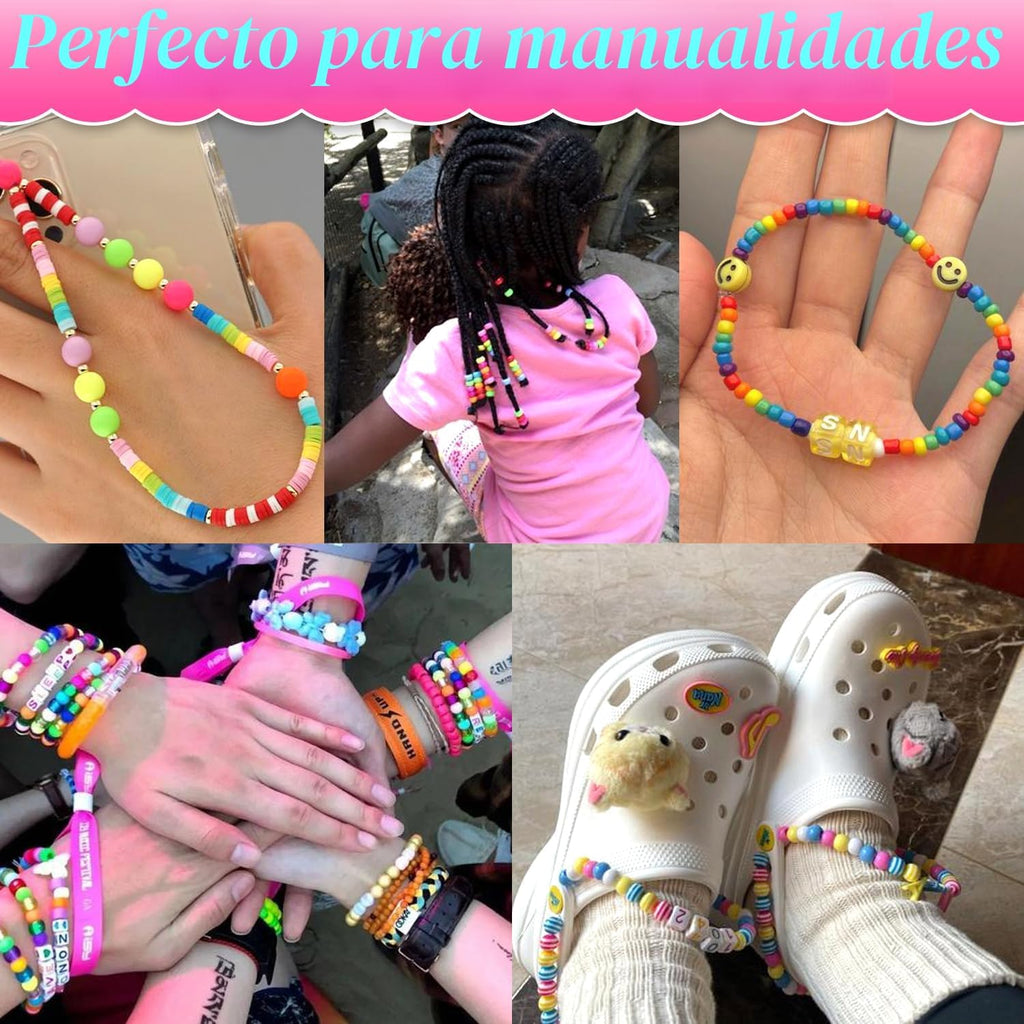 AIPRIDY Kit de 3600 piezas para hacer pulseras para niñas, actividades de joyería de unicornio/sirena, cuentas planas de estilo universitario para hacer joyas de amistad, manualidades DIY para niñas