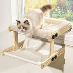 XiaZ Percha para gatos con ventana para gatos, cama interior para ventana, marco de madera ajustable, observación de aves, tomar el sol, ahorro de espacio, doble capa de 18 x 16 x 10 pulgadas (se recomienda razas pequeñas)