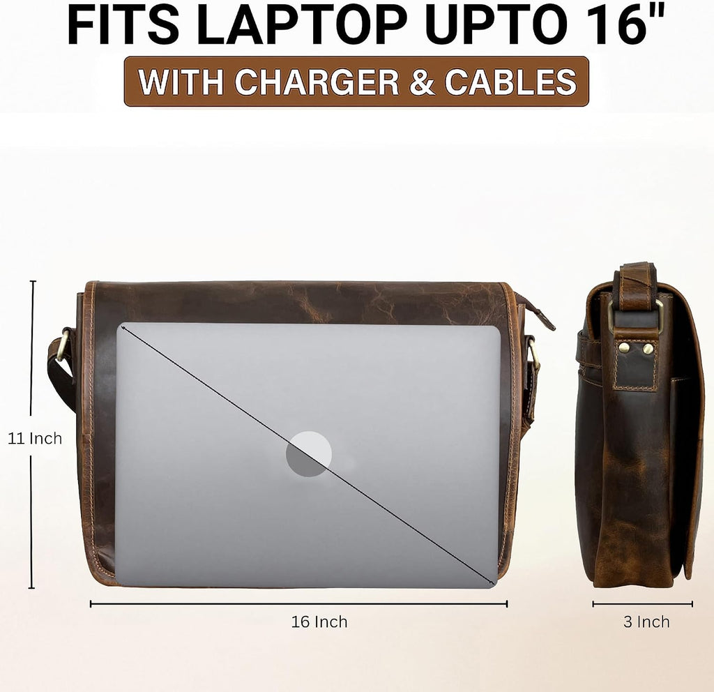 Bolso de mensajero de cuero para hombre, bolso vintage de grano completo