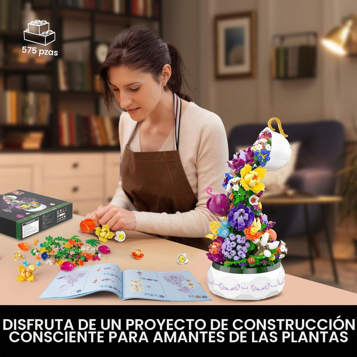 HOGOKIDS Juego de construcción de caja de música de flores con luz para