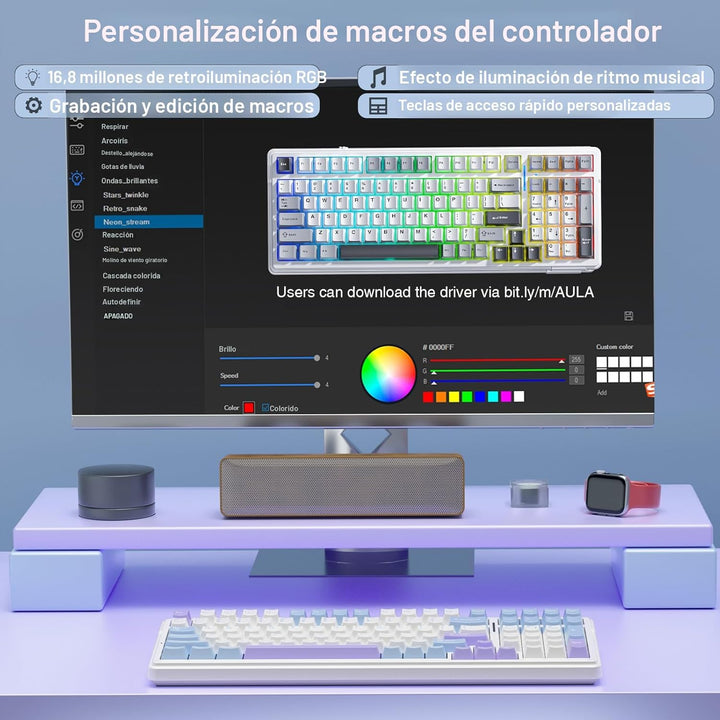 AULA Teclado mecánico inalámbrico F99, triple modo BT5.0\/2.4GHz\/U...