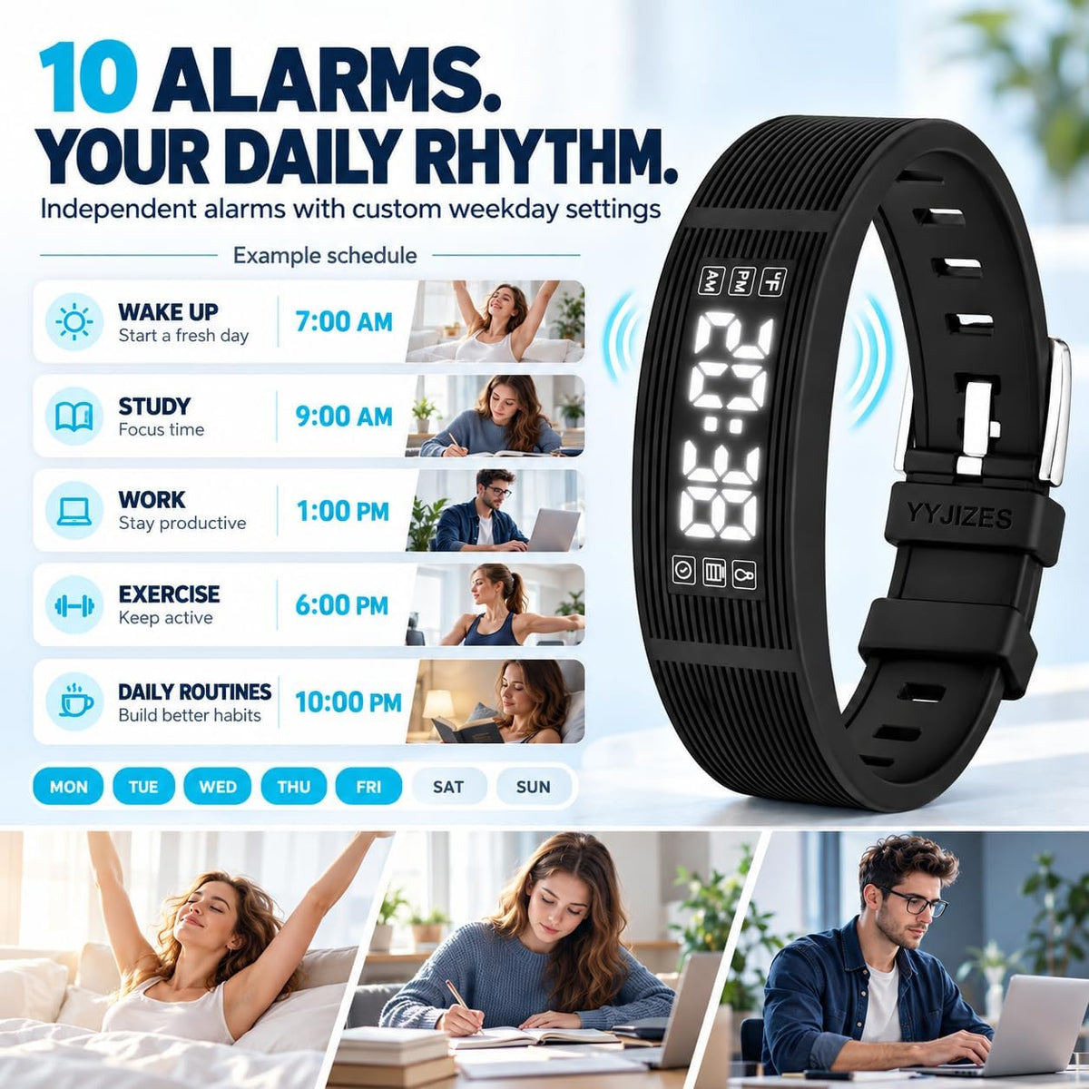 Nueva actualización para 2027 Reloj despertador para personas que duermen pesadas, pulsera vibratoria, pulsera de choque para adolescentes, reloj silencioso para niños, para despertador