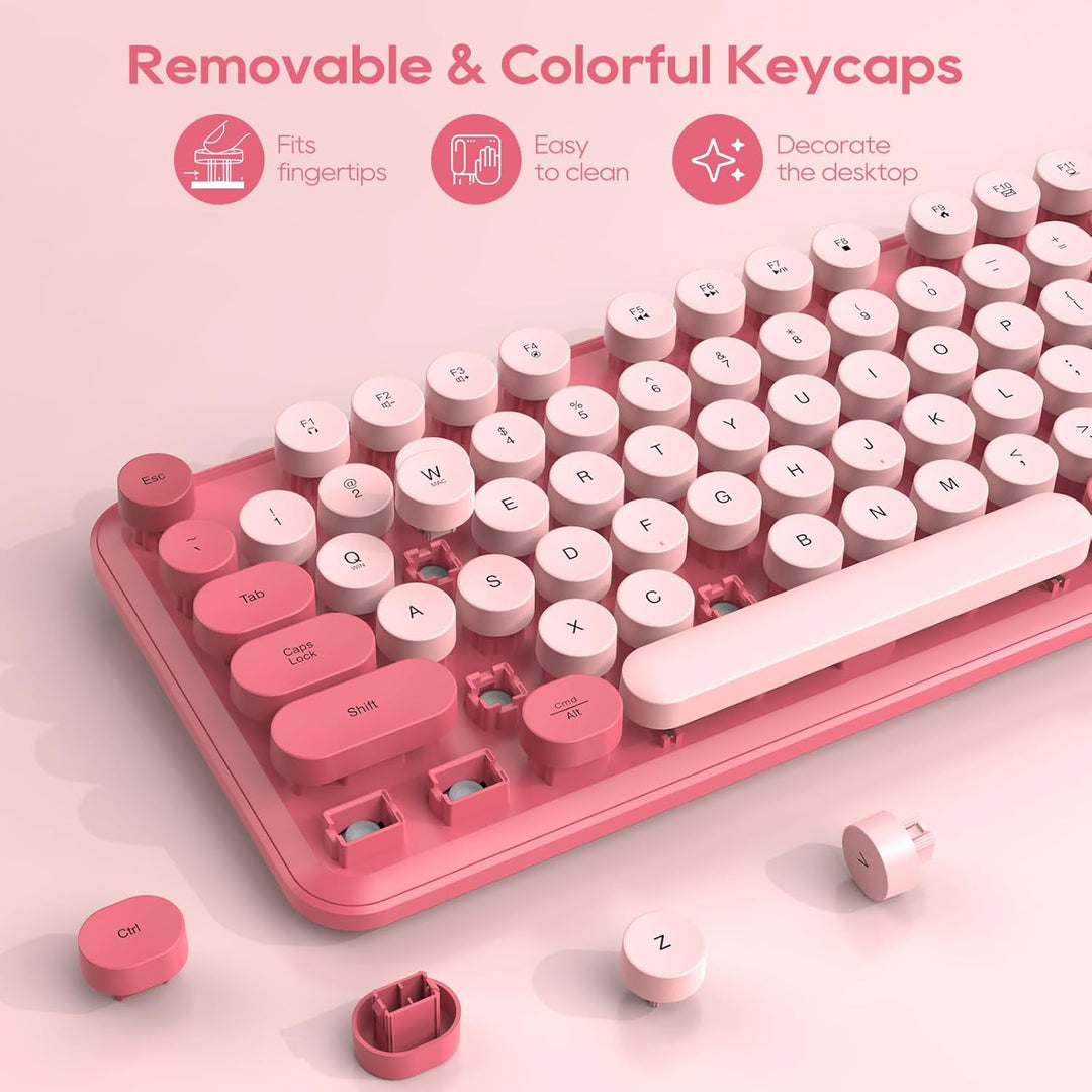 Combo de teclado y mouse inalámbricos, bonito teclado retro de tama...