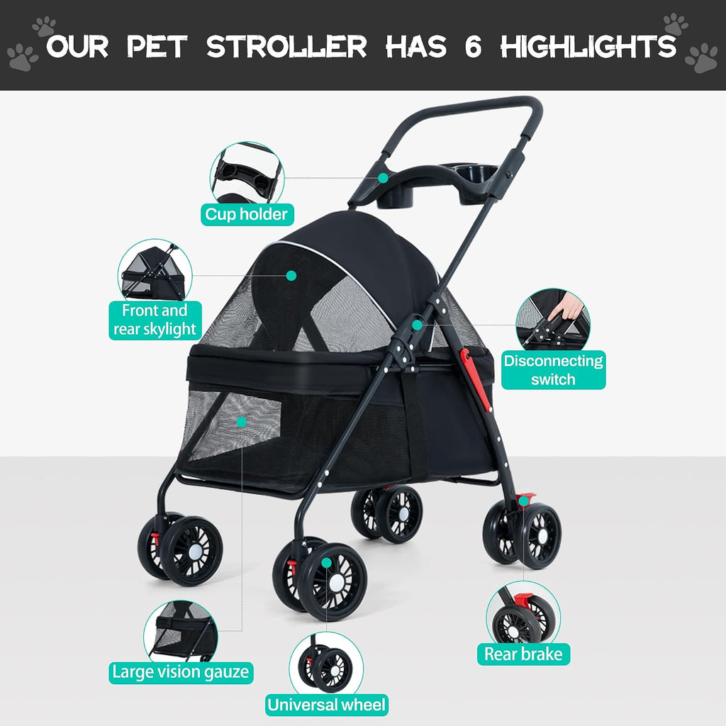 Cochecito plegable para mascotas con portavasos y freno