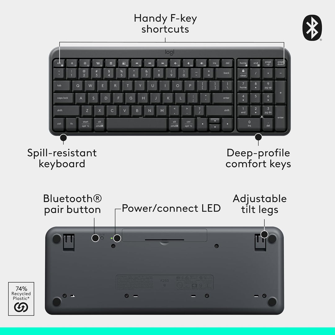 Logitech MK250 Combo de Teclado y Ratón Inalámbrico Bluetooth: Cone...