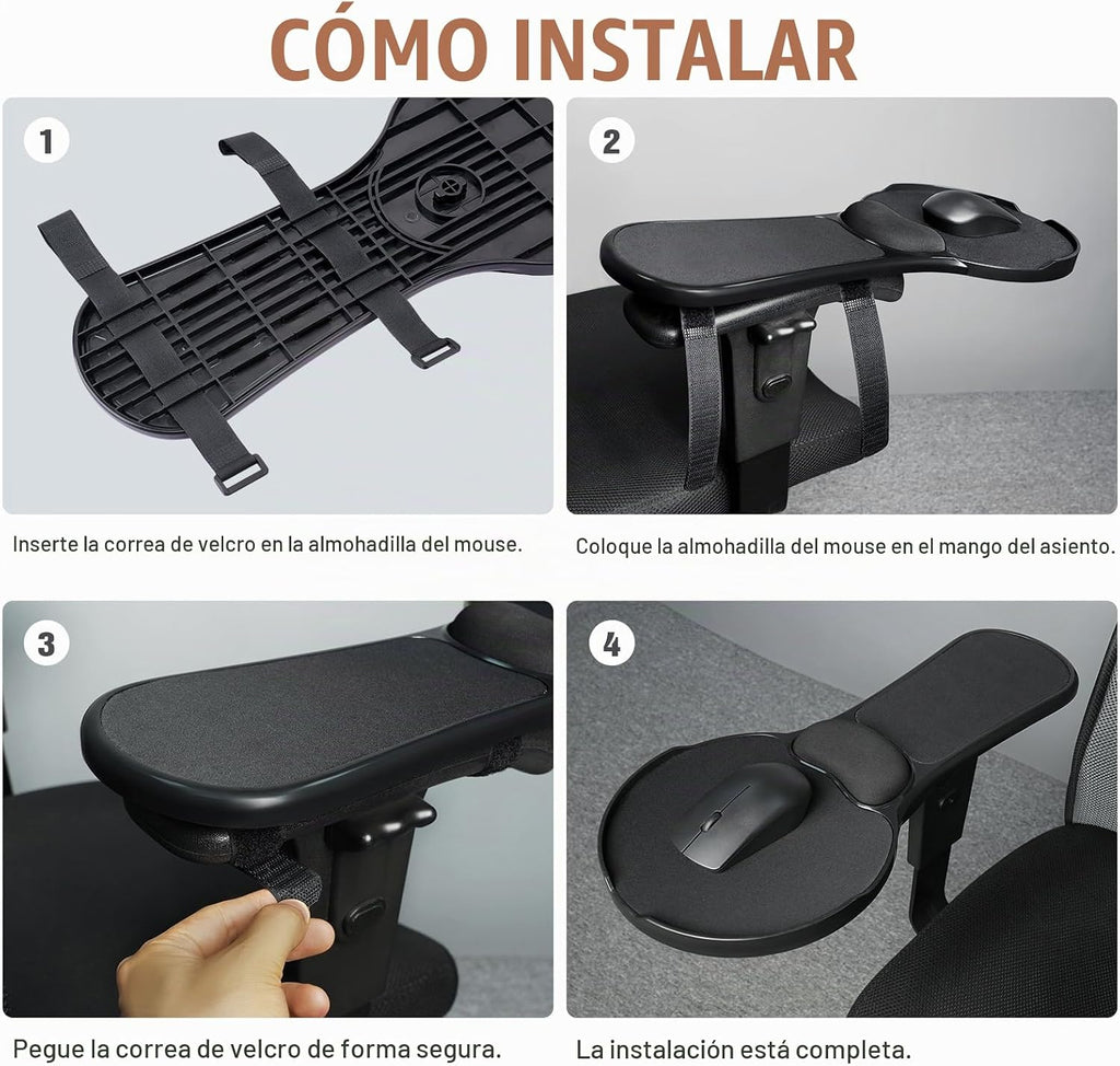 Alfombrilla de mouse ergonómica mejorada para silla, bandeja de mouse ajustable con cojín de muñeca, alfombrilla de mouse para brazo de silla, color negro