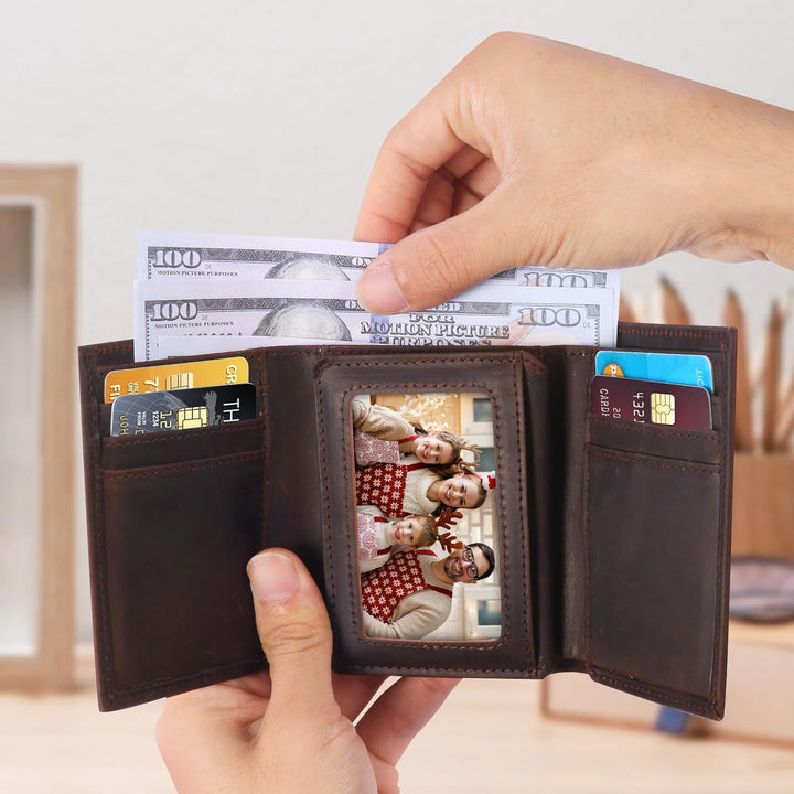 baotuiok Billetera de cuero triple para hombre con 11 ranuras para...