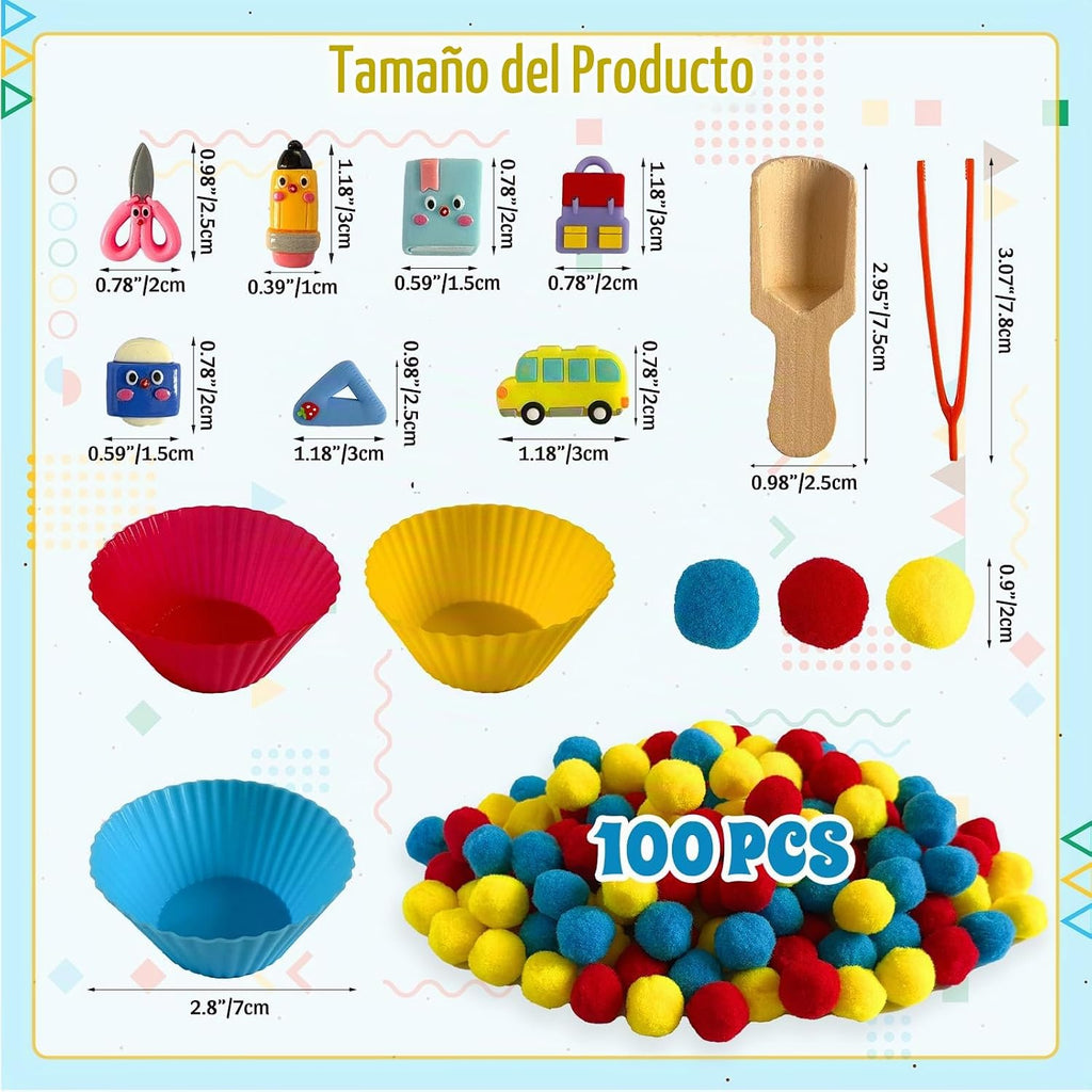 154Pcs Back a School Sensory Bin Filler Fine Motor Toys Stationery Sensory Bin Items Counting Sorting Toy para Preschool Education Activities Include Pom Poms Pen Scissors Notebooks Cup