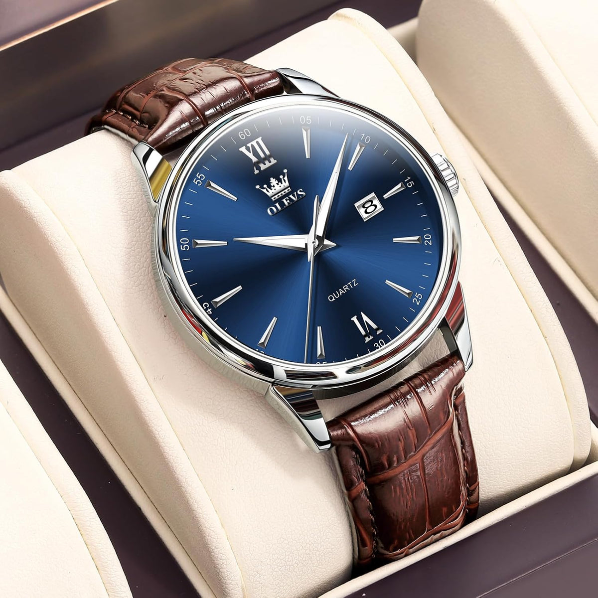 OLEVS Relojes de cuero para hombres 3ATM a prueba de agua Esfera grande