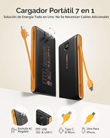 Cargador Portátil Power Bank con Cables Integrados y Enchufe de Par...